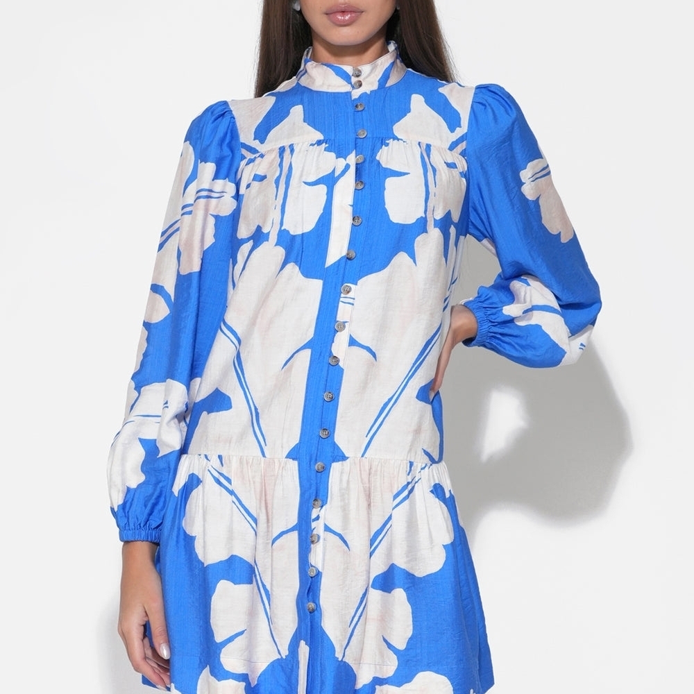 Adelyn Rae Bright Blue Floral Button-Front Mini Dress - Picture 3 of 6
